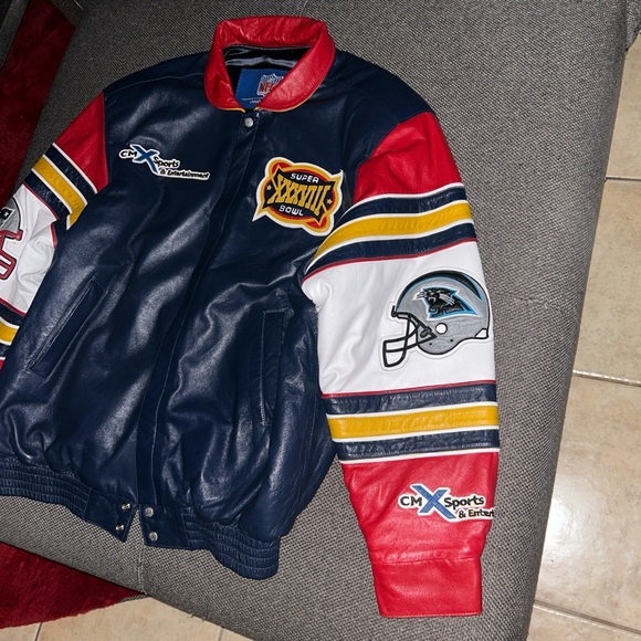 Rare NFL Super Bowl XXXVIII Leather Bomber Jacket - Multicolor XXL 2XL - Picture 5 of 6